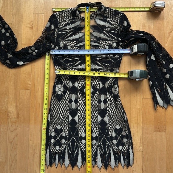 🐈‍⬛Deco Lace Mini Dress Black & Tan Patterned Lace—Free People/Urban Outfitters - Picture 12 of 17